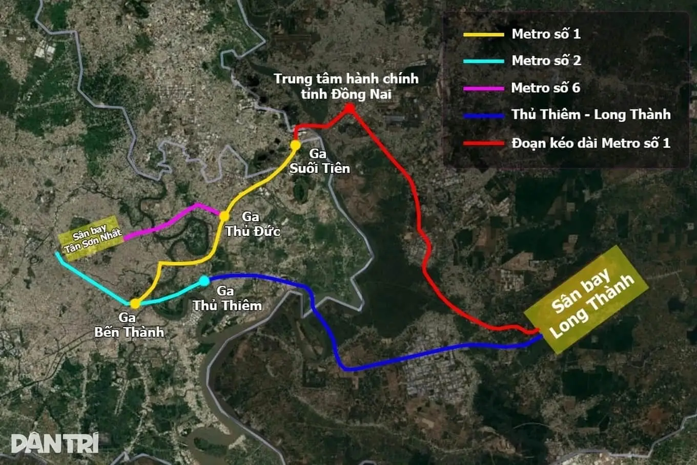 bản đồ tuyến Metro mở rộng đến Long Thành